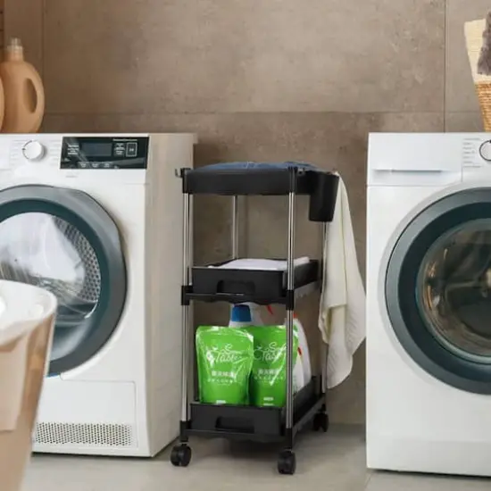 Black 3-Tier Utility Rolling Cart with Sliding Storage Drawer {6}