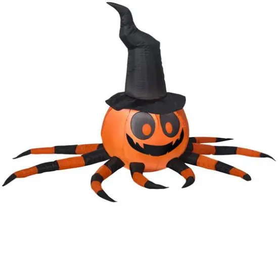 3ft. Airblown&reg; Orange & Black Spider with Witch Hat {1}