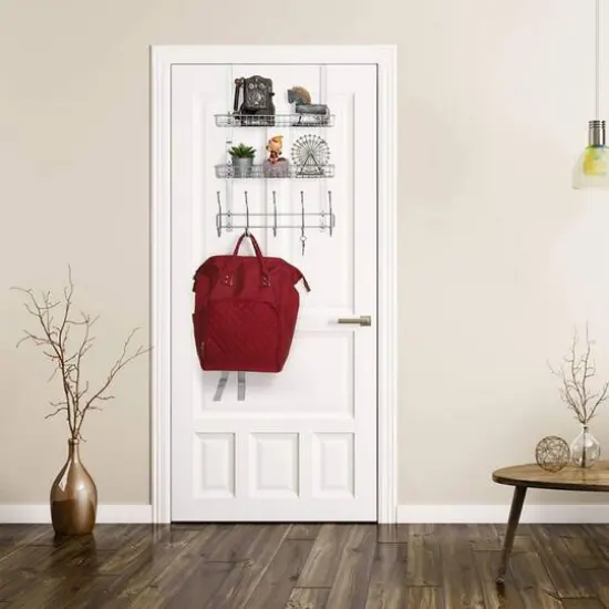 NEX&trade; 24" Silver Over the Door Basket Rack with Hooks {6}