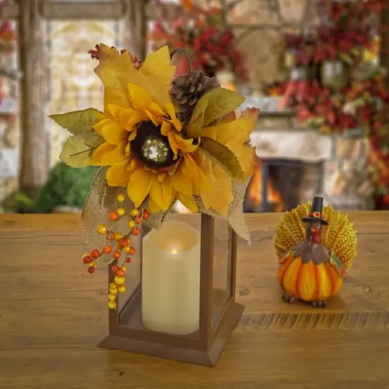 14" Battery-Operated LED Harvest Lantern with Sunflower {3}