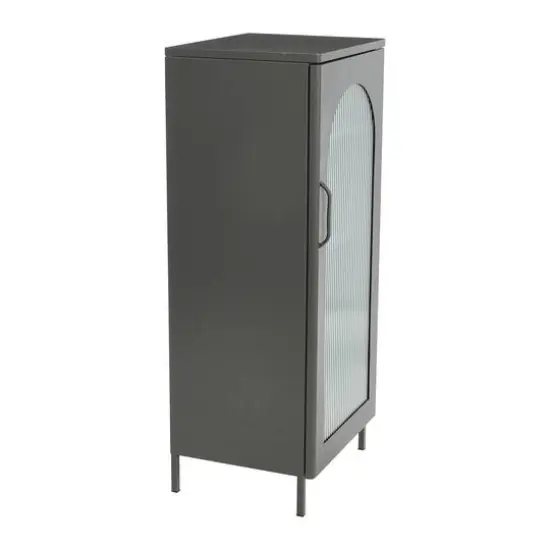 Hello Honey&reg; 40" Solstice Narrow Metal Accent Cabinet with Adjustable Storage Shelves and Arched Glass Door Gray {6}