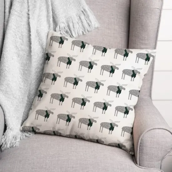 Plaid Scarf Moose Pattern 18x18 Throw Pillow {3}