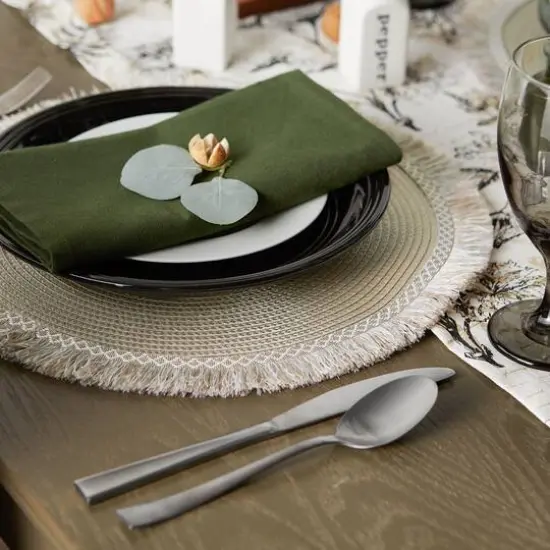 DII&reg; Round Fringed Placemats, 6ct. Stone {4}