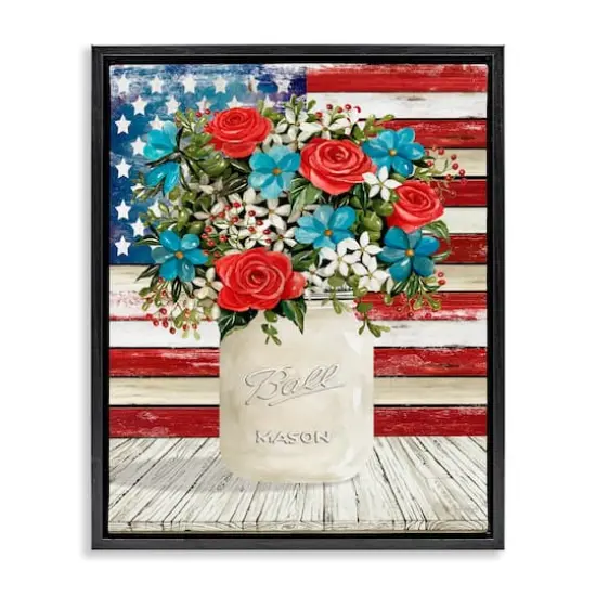 Stupell Industries Americana Flag Festive Bouquet Floater Framed Art Black {1}