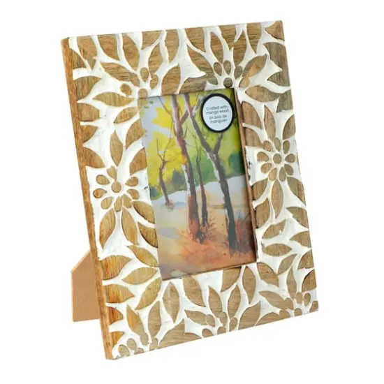 4" x 6" Brown & White Floral Wood Tabletop Frame, Atelier by Studio D&eacute;cor&reg; {3}