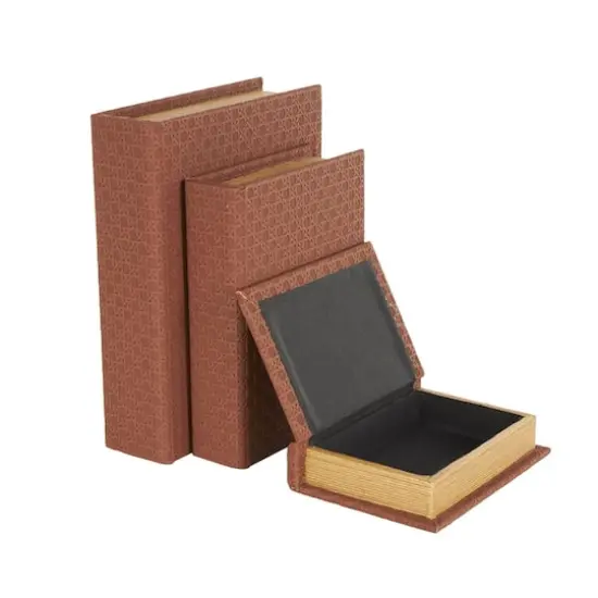 Faux Leather Geometric Woven Grid Book Storage Box Set Copper {4}