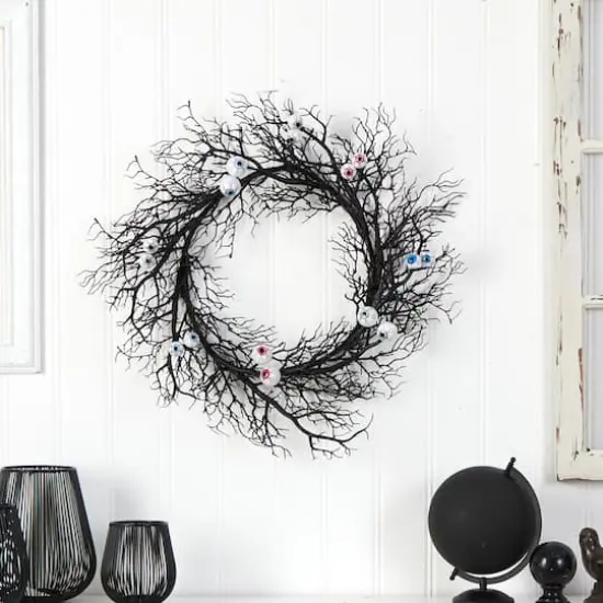 30" Halloween Gazing Eyeballs Twig Wreath {5}