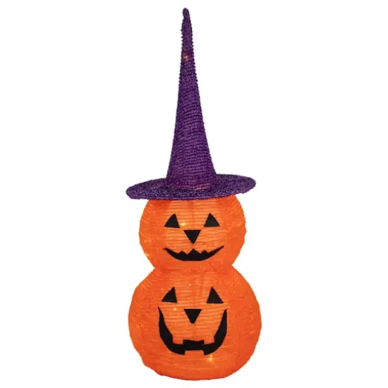 30" Pop Up Lighted Tinsel Stacked Jack-O-Lanterns Halloween Decoration {1}