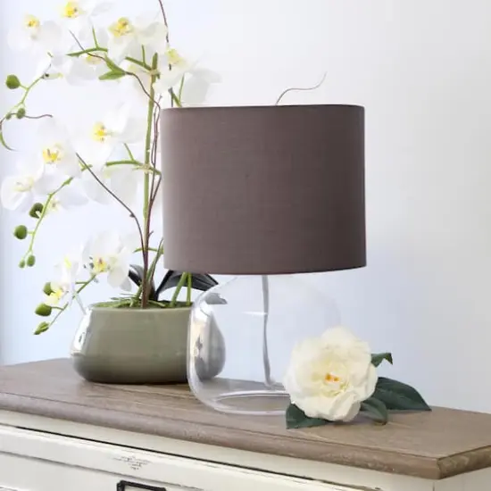 Simple Designs 14" Glass Table Lamp with Gray Fabric Shade Clear/Gray {5}