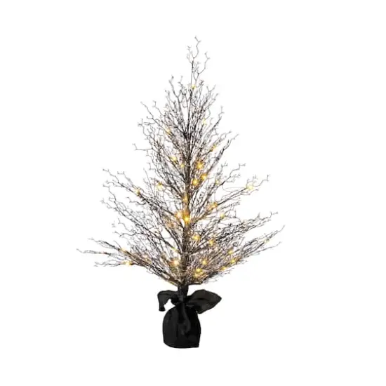 4ft. Pre-Lit LED Halloween Black Twig Artificial Fall Tree in Burlap Planter {4}