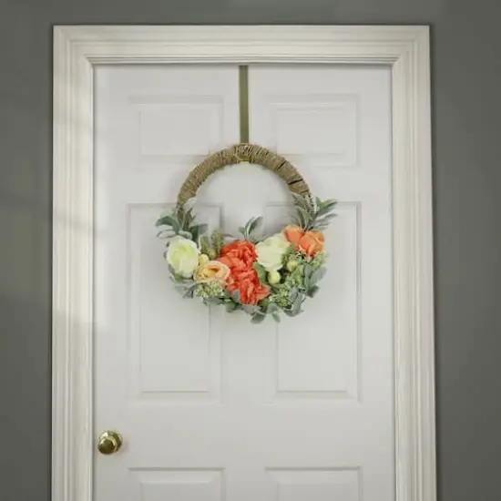 20" Spring Peony, Rose, & Lamb&rsquo;s Ear Hoop Wreath {3}
