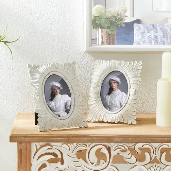 Glitzhome&reg; 2 Pack 4" x 6" White Ornate Resin Tabletop Picture Frames {3}