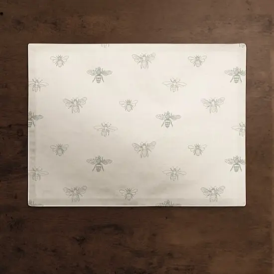 Delicate Bee Pattern Cotton Twill Placemat Gray and Cream {3}