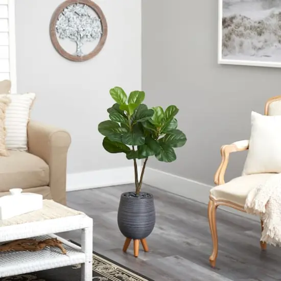 3.5ft. Fiddle Leaf Fig Tree in Gray Planter with Stand {5}