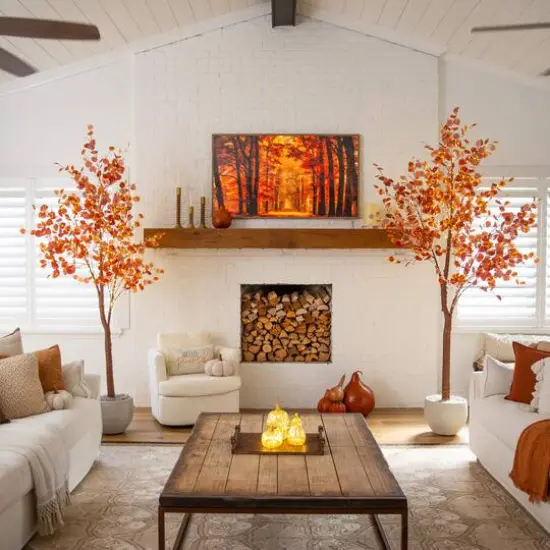 8ft. Pre-Lit Grand Autumn Eucalyptus Artificial Fall Tree with 540 Warm White LED Lights {12}