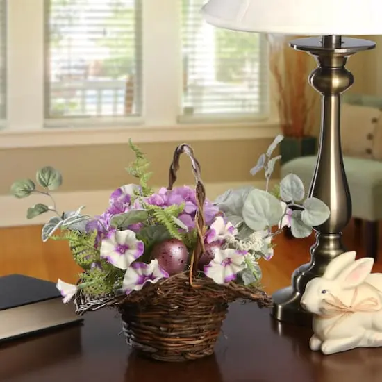 16" Spring Purple Floral Decorated Basket {3}