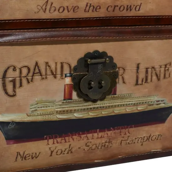 Set of 3" Brown Wood Vintage Trunk, 17", 15", 12" {7}