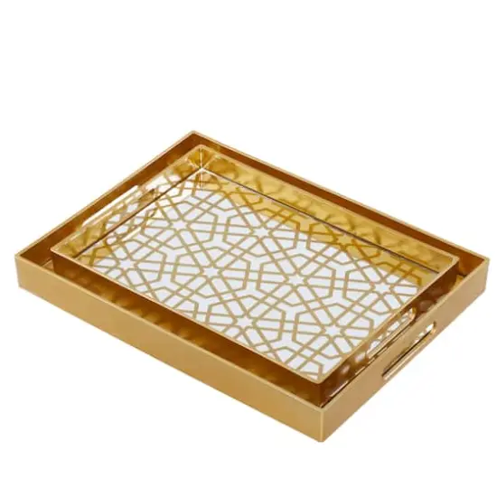 CosmoLiving by Cosmopolitan Matte Gold Plastic Glam Tray Set {4}