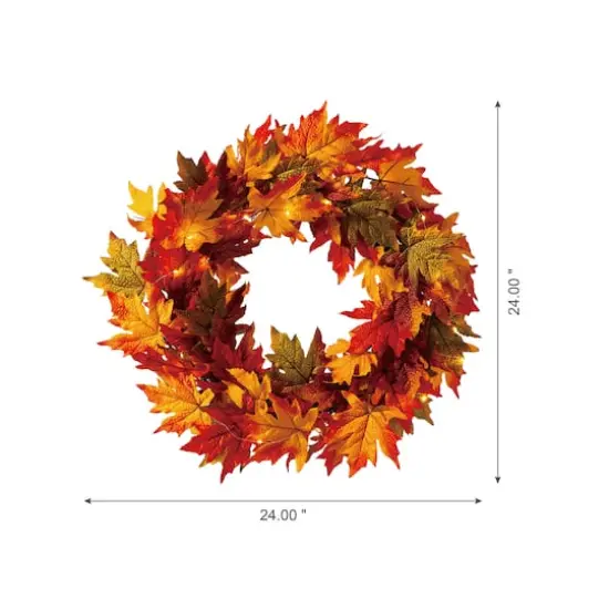Glitzhome&reg; 24" Fall Lighted Maple Leaves Wreath with Timer {4}