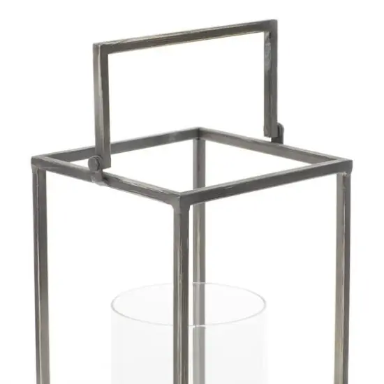 Black Iron Modern Candle Holder Lantern, 16" x 6" x 6" {5}