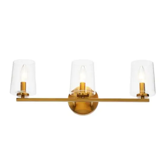Hello Honey® Robert Stevenson Lighting Berkley Metal & Glass 3-Light Vanity Light Brushed Gold {6}
