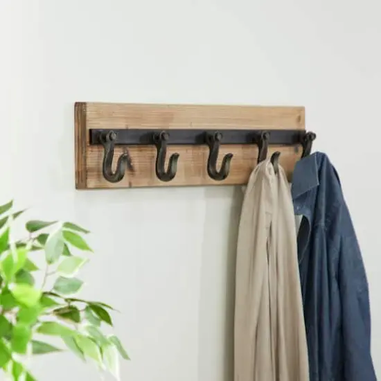 Brown Wood Industrial Wall Hooks, 6" x 24" x 4" {9}