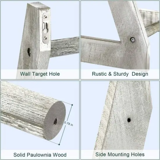 3-Tier Rustic Wood Farmhouse Wall Hanging Ladder Towel Rack Gray {8}