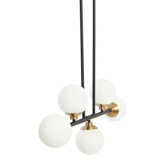 Hello Honey&reg; Robert Stevenson Lighting Lorne Matte Black Metal & Frosted Glass 5-Light Chandelier {7}