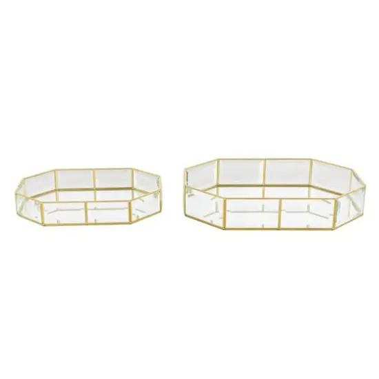 Clear & Gold Beveled Glass & Metal Wide Octagon Jewelry Box Set {7}