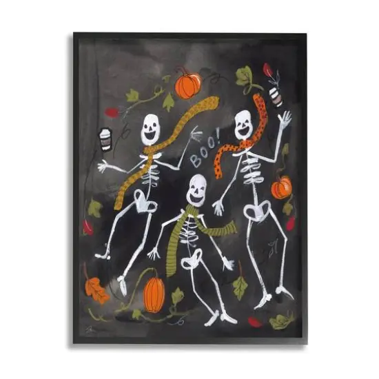 Stupell Industries Autumn Skeletons with Coffee Framed Giclee Art Black {1}