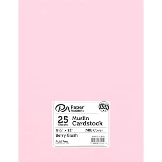 PA Paper™ Accents Muslin 8.5" x 11" 74lb. Cardstock, 25 Sheets Berry Blush {1}