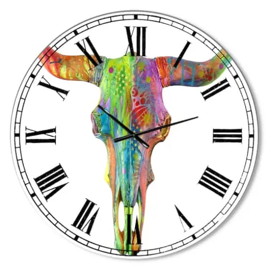 Designart Longhorn Rainbow Skull Large Modern Wall Clock {1}