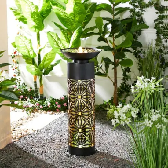 Glitzhome&reg; 35.75" Metal LED Cutout Pattern Outdoor Fountain {3}