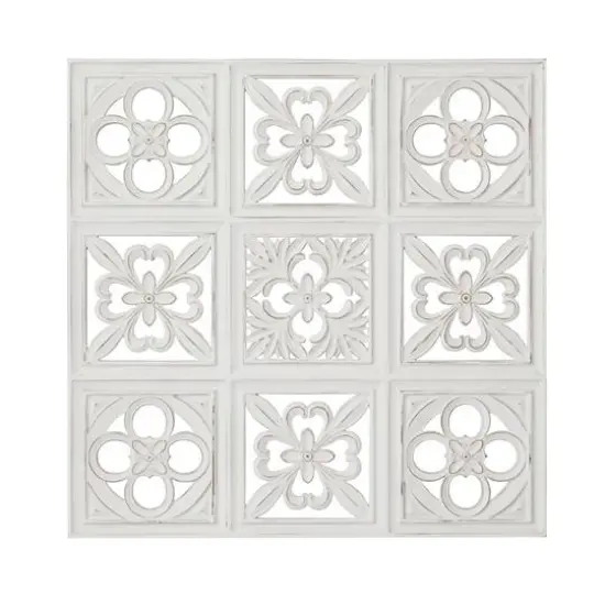 White Wood Traditional Floral Wall Decor 29" x 29" x 2" {1}