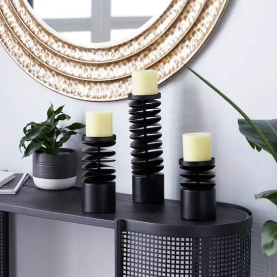 Black Metal Contemporary Candle Holder Set {7}