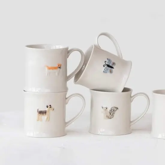 Hello Honey&reg; 3.25" Eclectic Fauna Stoneware Mug Set {4}
