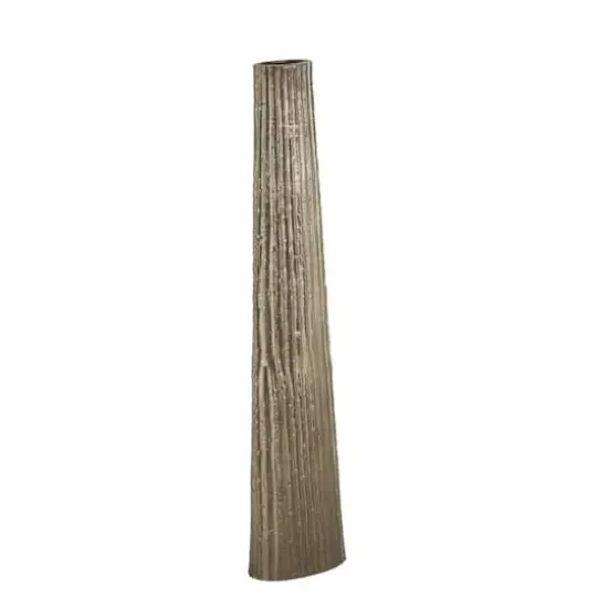 35.5" Brass Aluminum Metal Slim Flat Tall Floor Cone Vase with Textured Ridges {5}