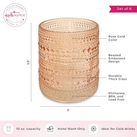 Kate Aspen&reg; 10oz. Textured Beaded Rose Gold Glass, 6ct. {4}