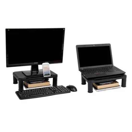 Mind Reader Black Small Plastic Monitor Riser Stand Set {8}