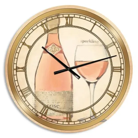 Designart 'Glam Sparkling Rose Wine Glam Wall Clock {1}