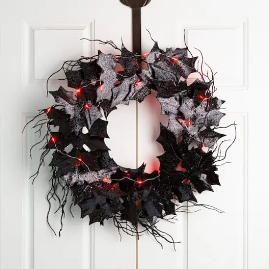 Glitzhome&reg; 26" Lighted Halloween Bat Wreath {3}