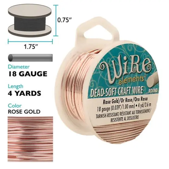 The Beadsmith® Wire Elements™ 18 Gauge Tarnish Resistant Round Soft Temper Wire, 4yd.Rose Gold {5}