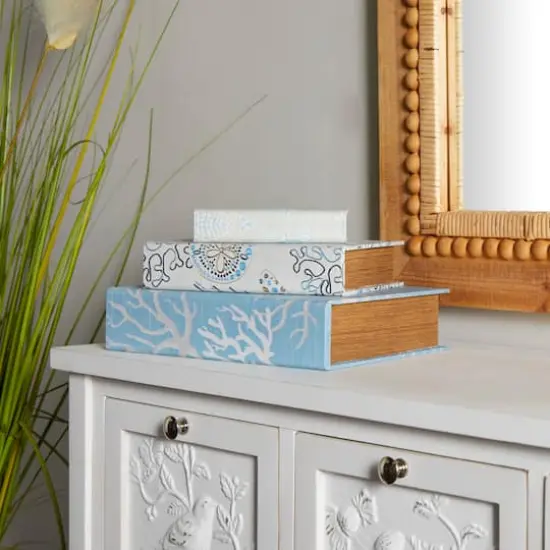 Light Blue Nature Print Canvas Faux Book Box Set {6}