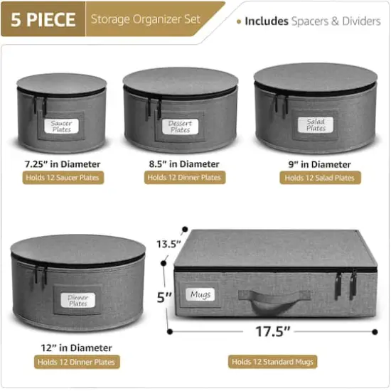 Sorbus Gray Dinnerware Storage Set {4}