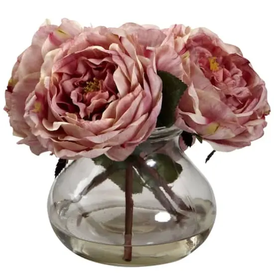 8" Pink Fancy Rose In Glass Vase {1}