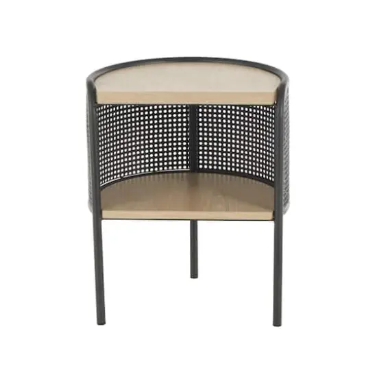 22.25" Light Brown Wooden Half-Moon Two-Toned 1-Shelf Accent Table with Mesh Back Panel {4}