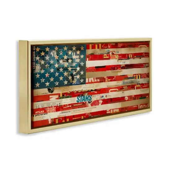 Stupell Industries Patriotic Collaged Flag Floater Framed Art Gold {4}
