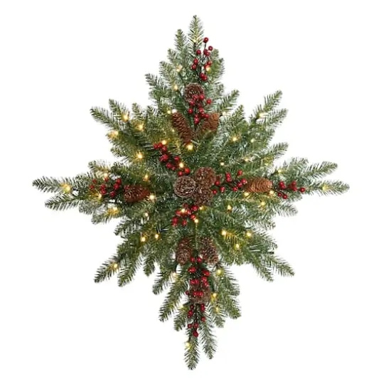 32" Pre-Lit Flocked Snowflake Wreath {1}