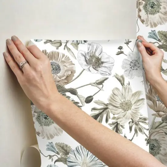 RoomMates White Vintage Poppy Peel & Stick Wallpaper {8}