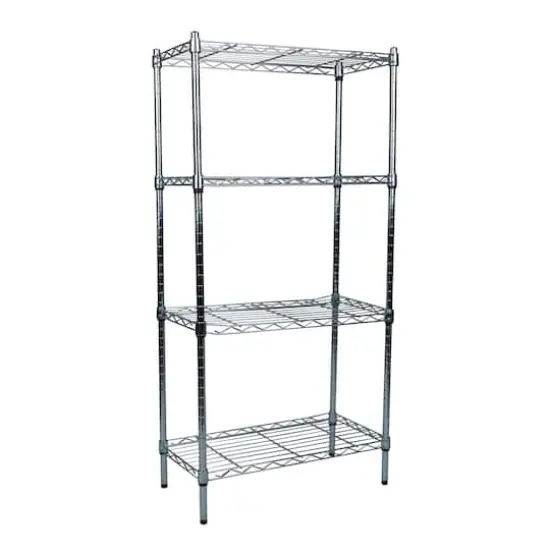 Mind Reader Alloy Collection Silver Adjustable 4-Tier Industrial Metal Storage Shelf {8}